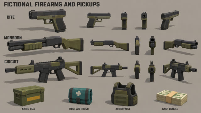 Concept sheet 19: Fictional firearms and pickups
