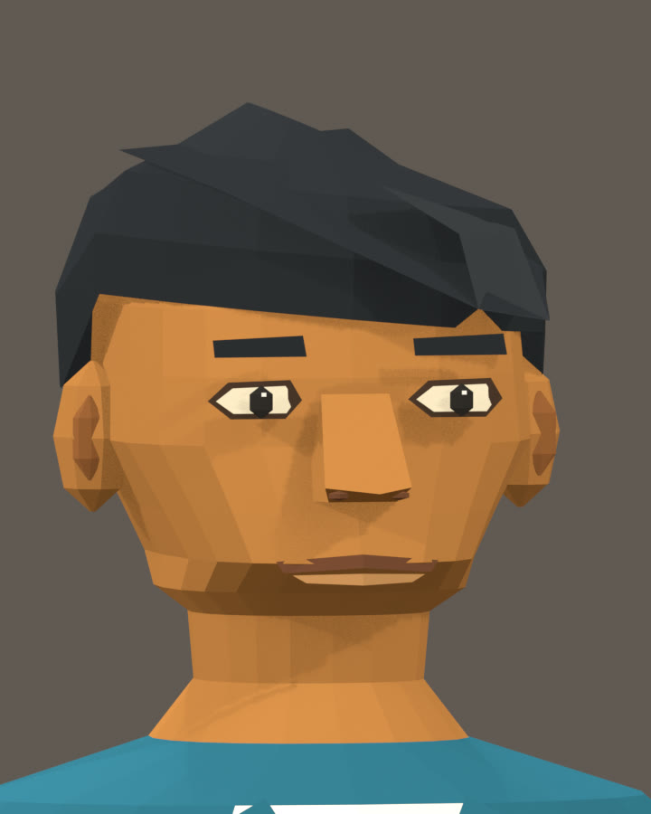 Arjun Blender model, face close-up.