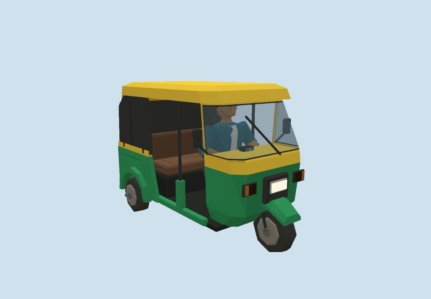 Close-up of Arjun seated in the auto behind the windscreen.