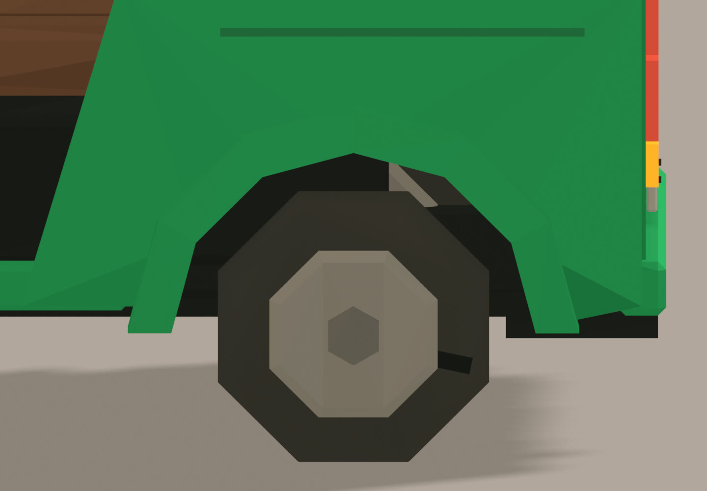 Blender close-up of the auto's octagonal tyre and rim.